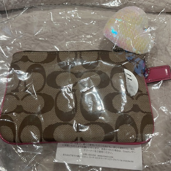 Coach Signature Pink Stripe Canvas Wristlet - Picture 9 of 9